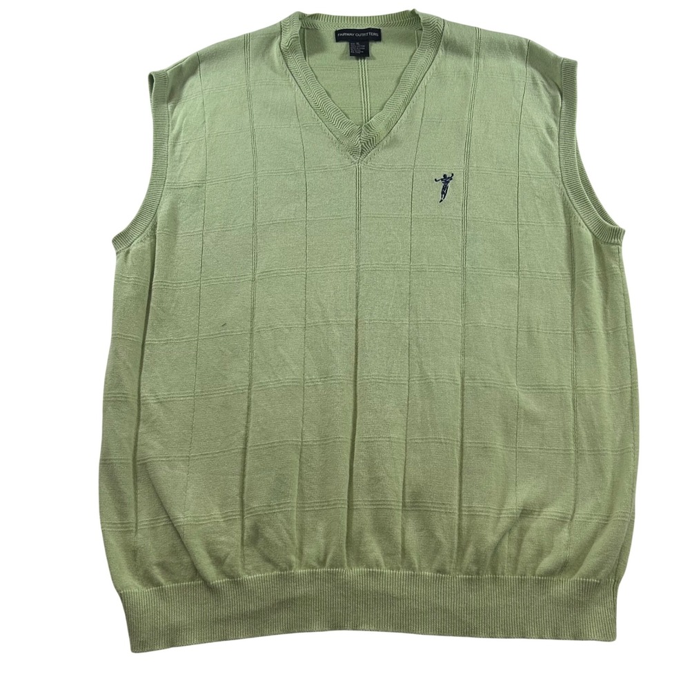 Fairway Outfitters Mens XL Lime Green Cotton V-Neck Golf Sweater Vest‎ Textured